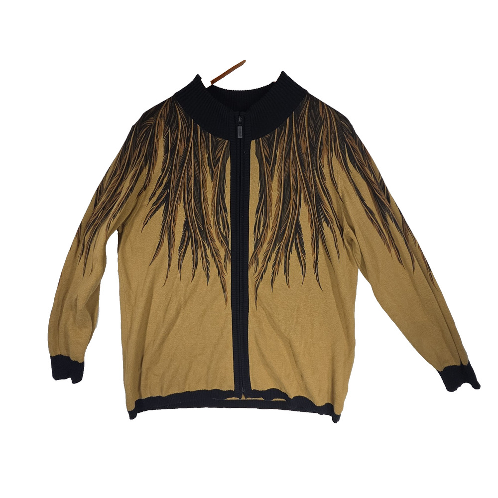 Vtg Bob Mackie Womens Sweater XL Brown Feathers Turtleneck Art To Wear Cold